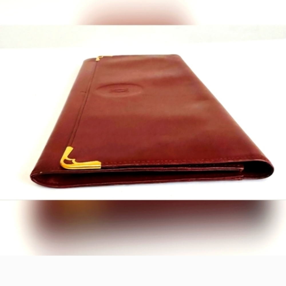 Cartier Deep Burgundy RedLeather Clutch with 24 K Gold Accents EUC - Picture 7 of 12